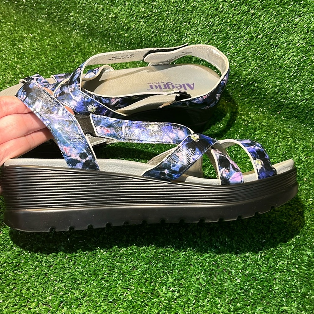 Alegria Leather Multi-strap Wedge Sandals Myka Periwinkle 38 - Picture 7 of 8
